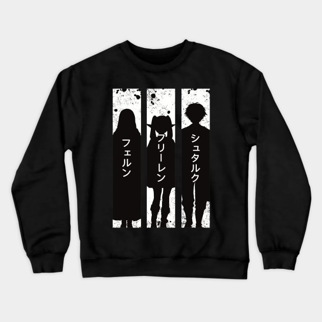 Frieren Party Members Black and White Silhouette with Fern Stark from Sousou no Frieren or Frieren Beyond Journeys End Anime SNF-173 Crewneck Sweatshirt by Animangapoi